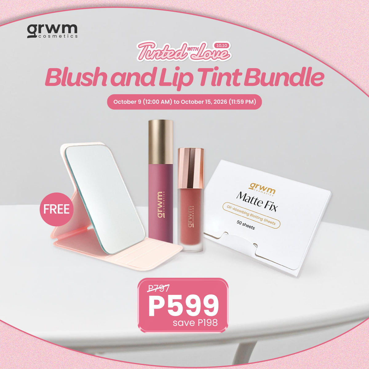 GRWM Cosmetics Blush and Lip Bundle - Cloud Blur Tint + Mini Milk Tint + Matte Fix Blotting Sheet