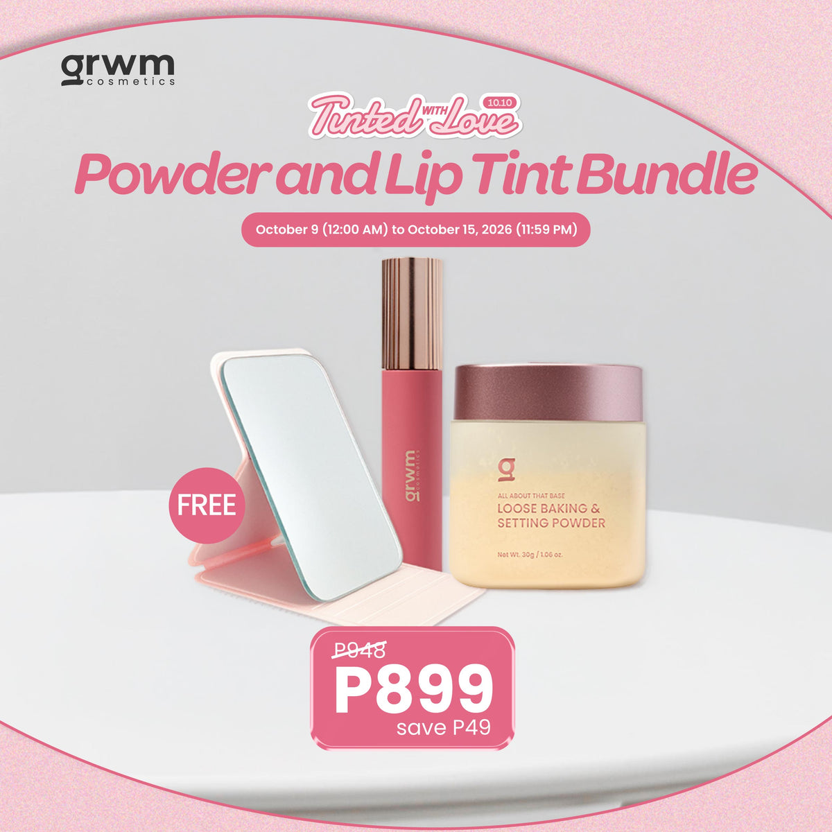 GRWM Cosmetics Powder and Lip Tint Bundle - Dewy Lasting Tint + Loose Powder 30g