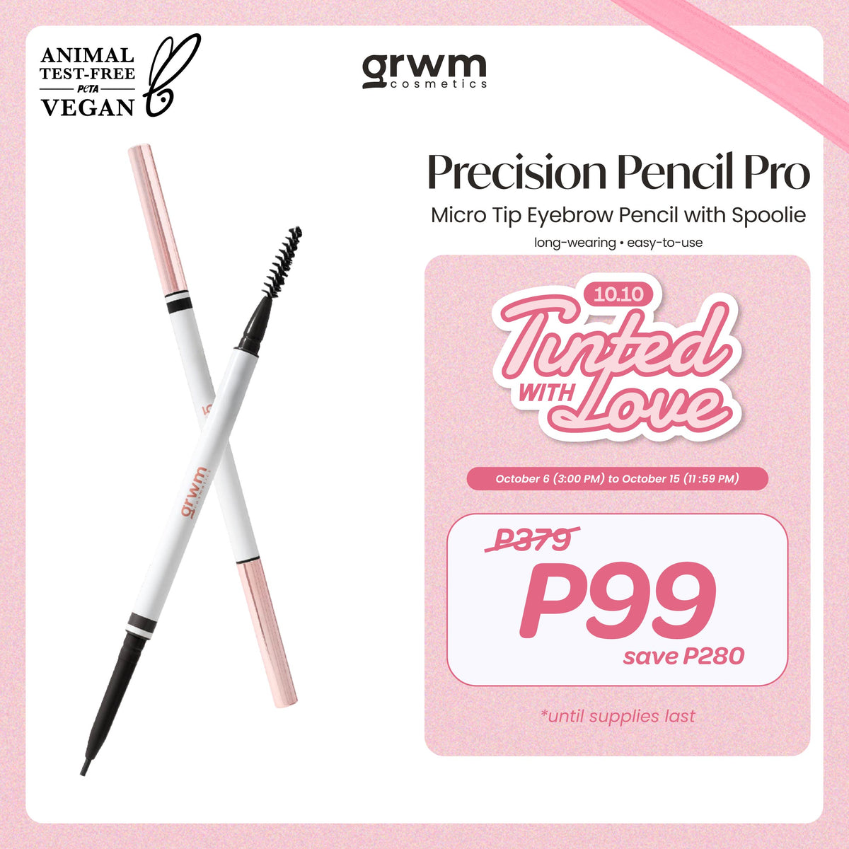 GRWM Cosmetics Precision Pencil Pro - Micro Tip Eyebrow Pencil with Spoolie [long-wearing]