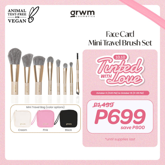 GRWM Cosmetics Face Card Mini Travel Brush Set [vegan, cruelty-free, synthetic bristles]