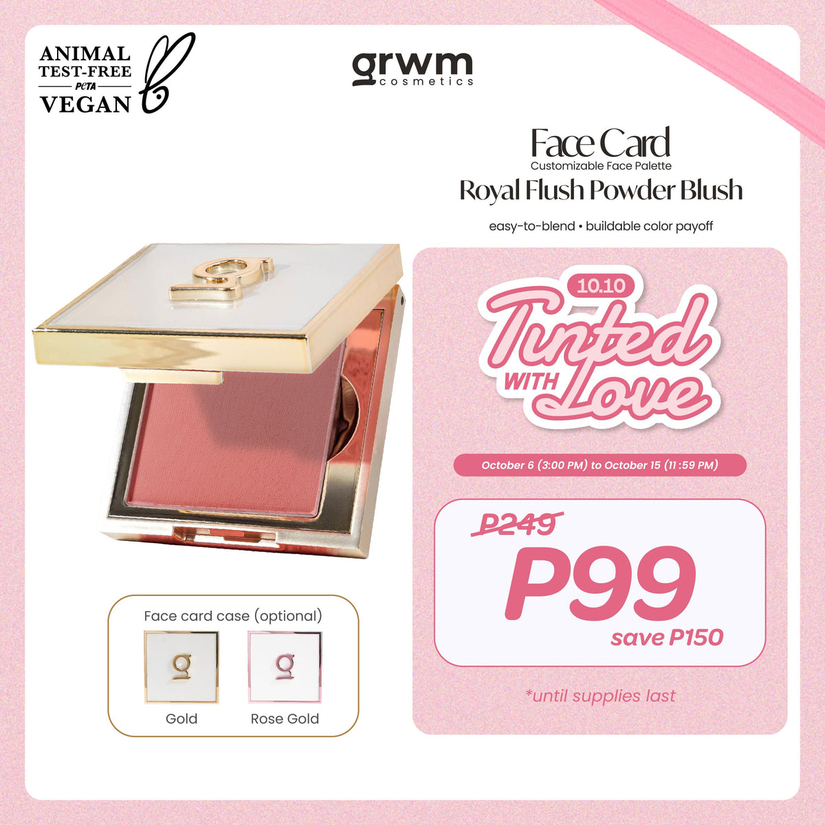 GRWM Cosmetics Face Card Royal Flush Power Blush [easy-to-blend, buildable]