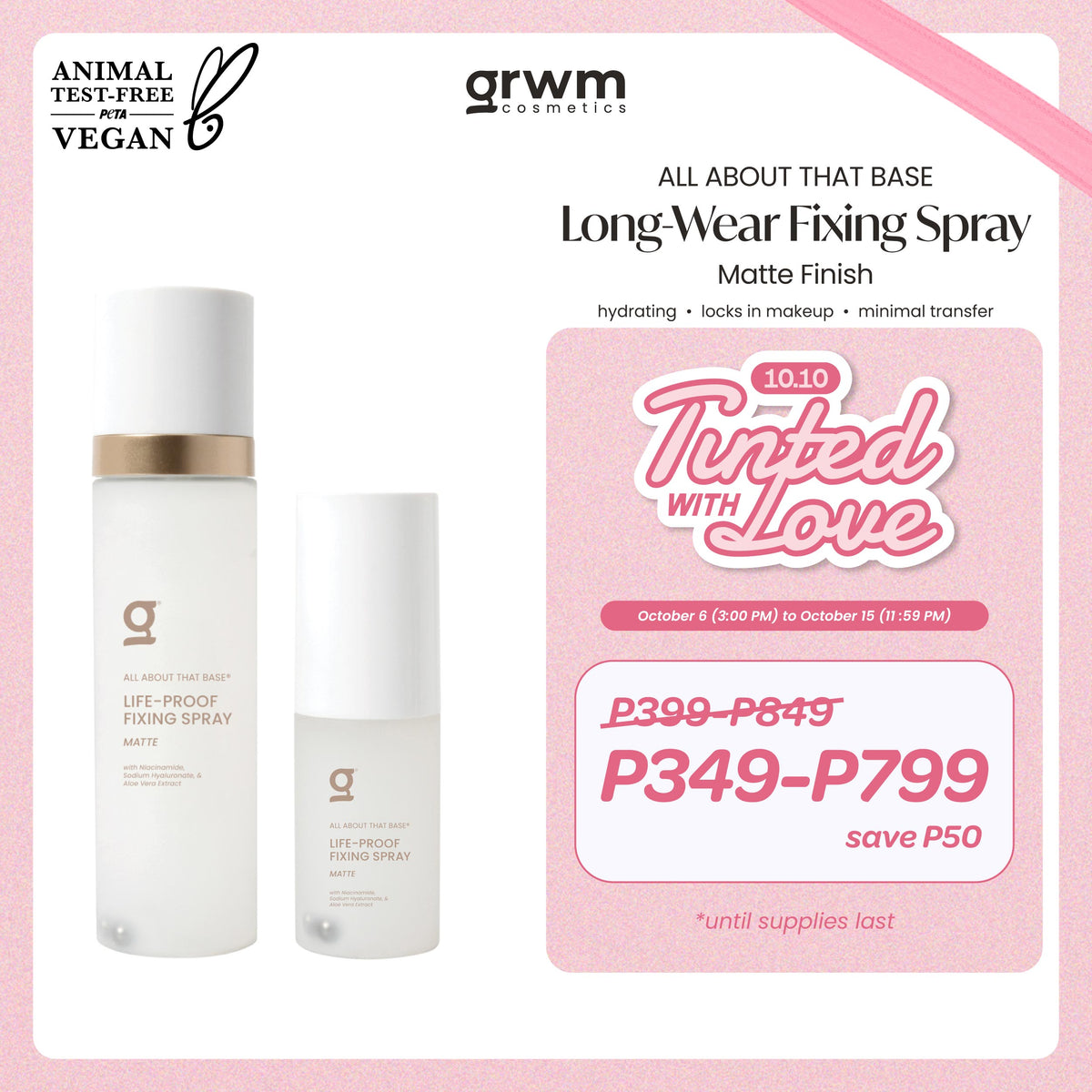 GRWM Cosmetics All About that Base Long-Wear Fixing Spray - Matte Finish [hydrating, locks makeup]