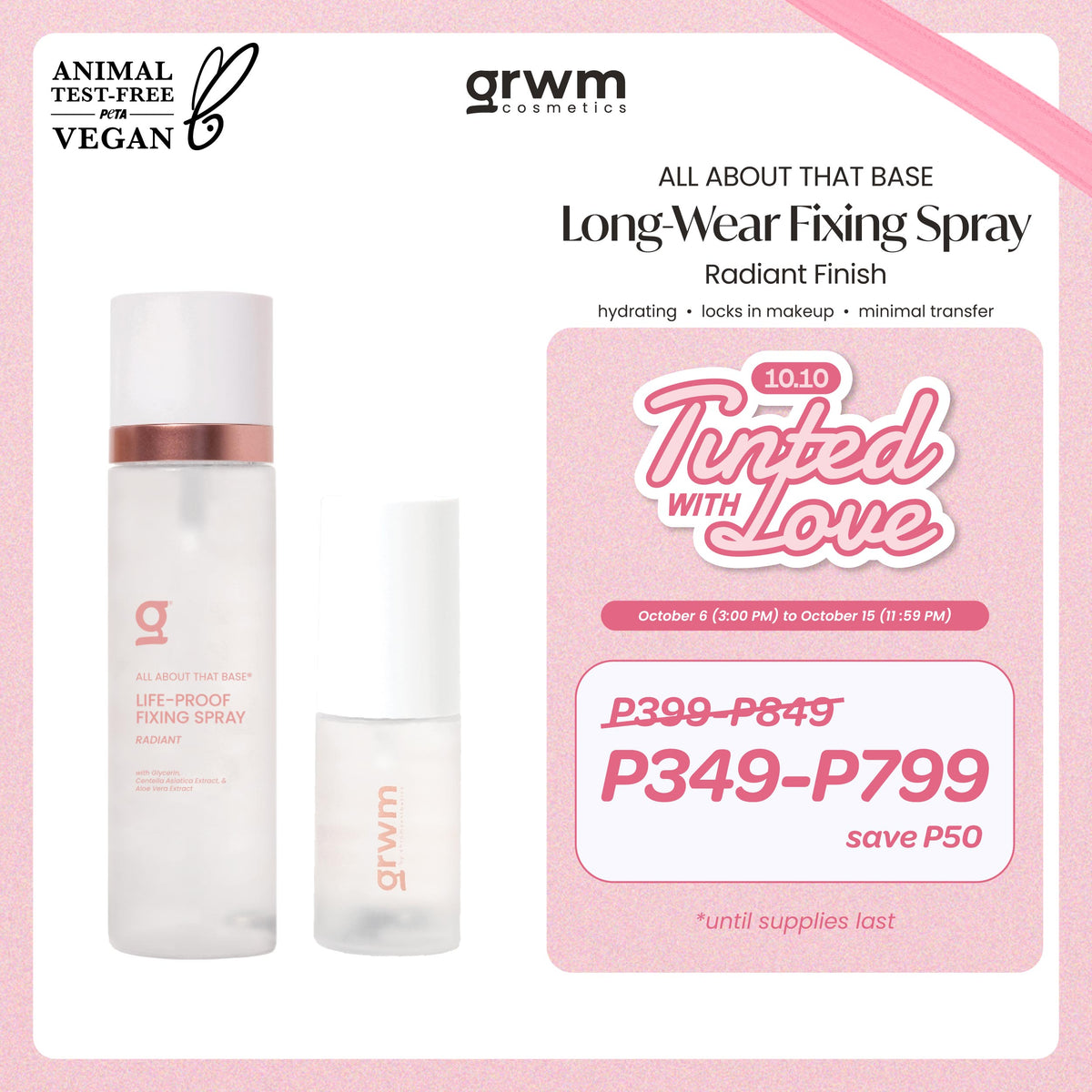 GRWM Cosmetics All About that Base Long-Wear Fixing Spray - Radiant Finish [hydrating, locks makeup]