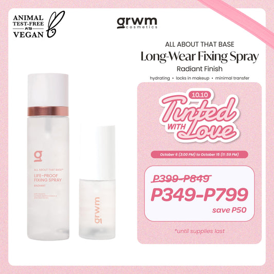 GRWM Cosmetics All About that Base Long-Wear Fixing Spray - Radiant Finish [hydrating, locks makeup]