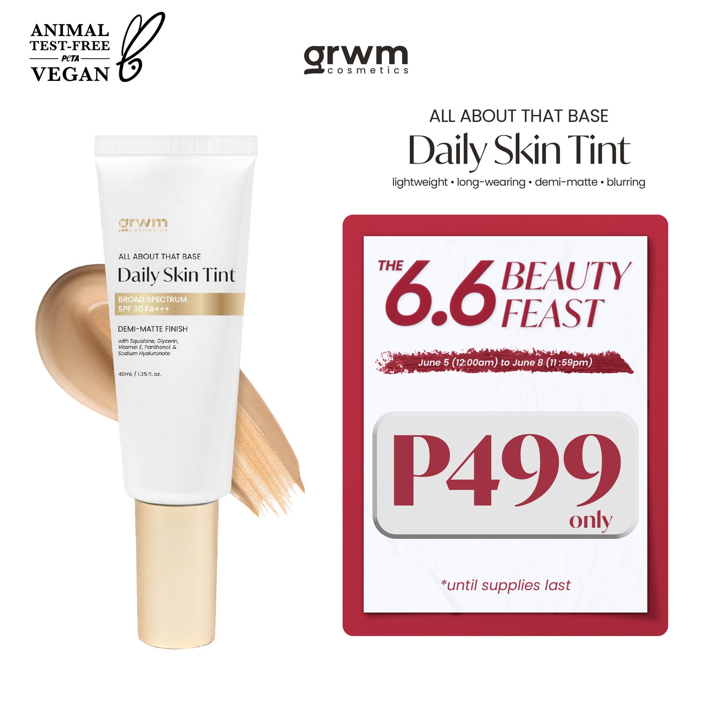 GRWM Cosmetics Daily Skin Tint Broad Spectrum SPF 30 PA +++