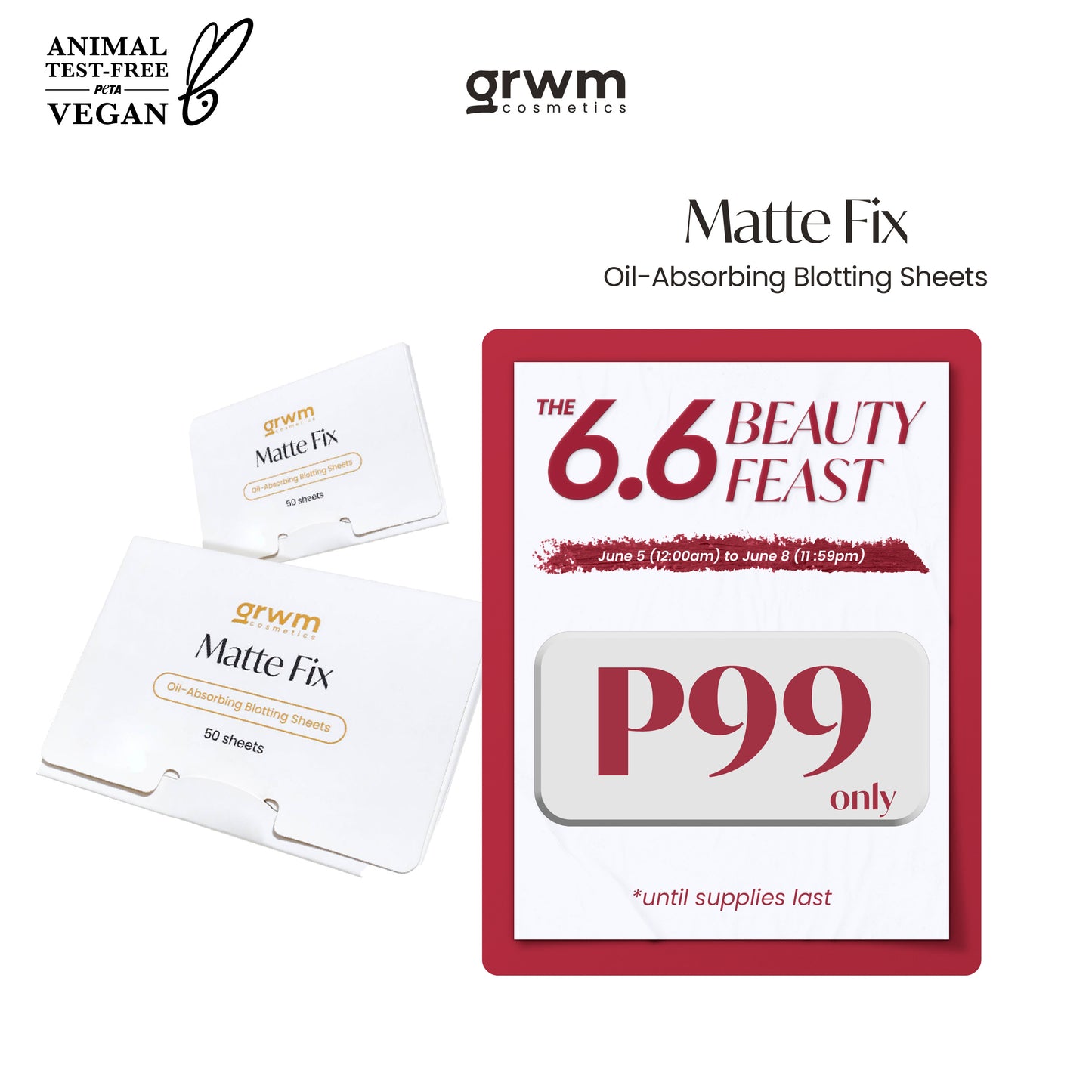 GRWM Cosmetics Matte Fix Oil-Absorbing Blotting Sheets