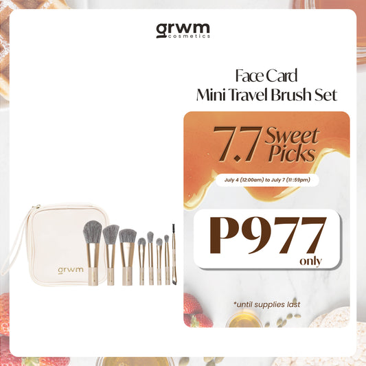 GRWM Cosmetics Face Card Mini Travel Brush Set with Pouch