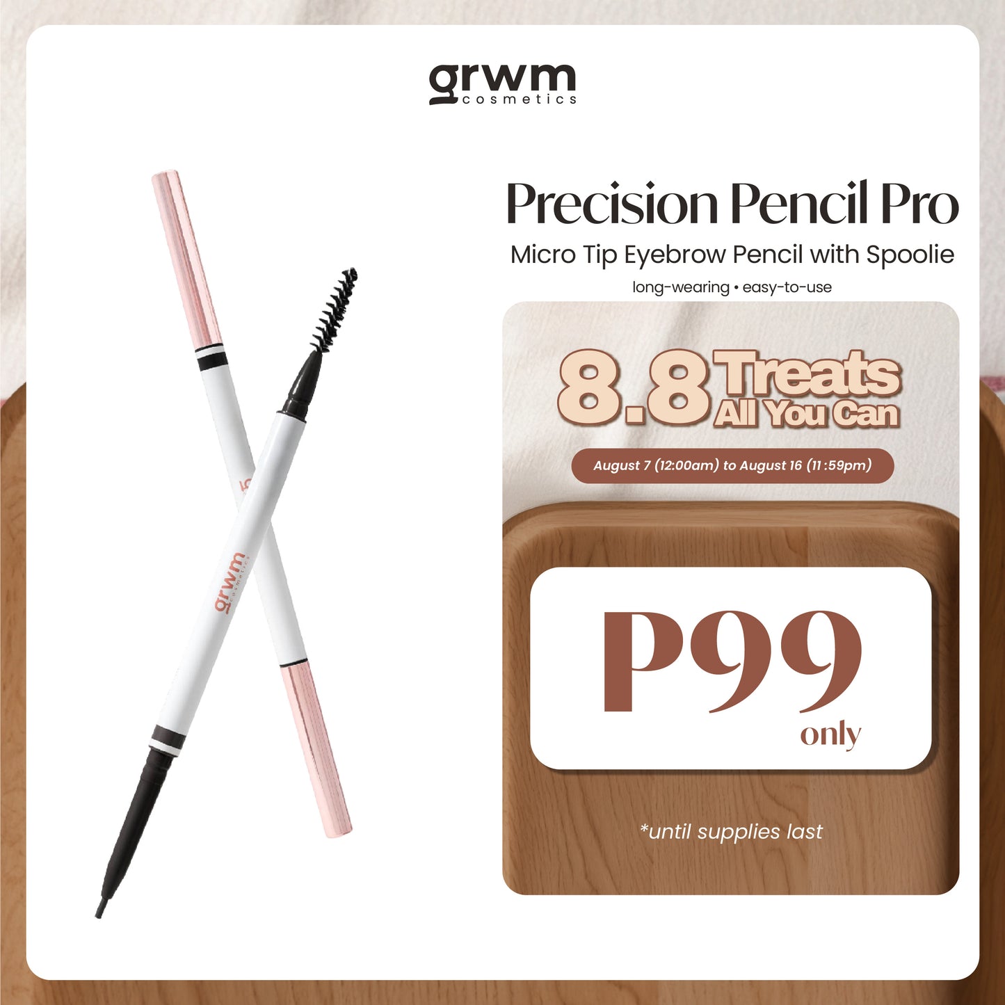GRWM Cosmetics Precision Pencil Pro - Micro Tip Eyebrow Pencil with Spoolie