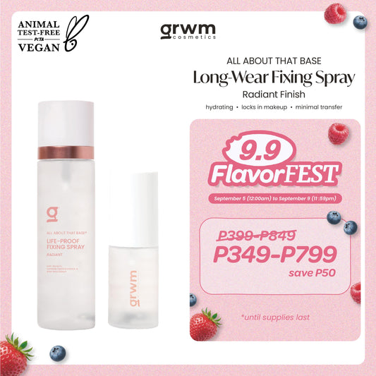GRWM Cosmetics All About that Base Long-Wear Fixing Spray - Radiant Finish [hydrating, locks makeup]