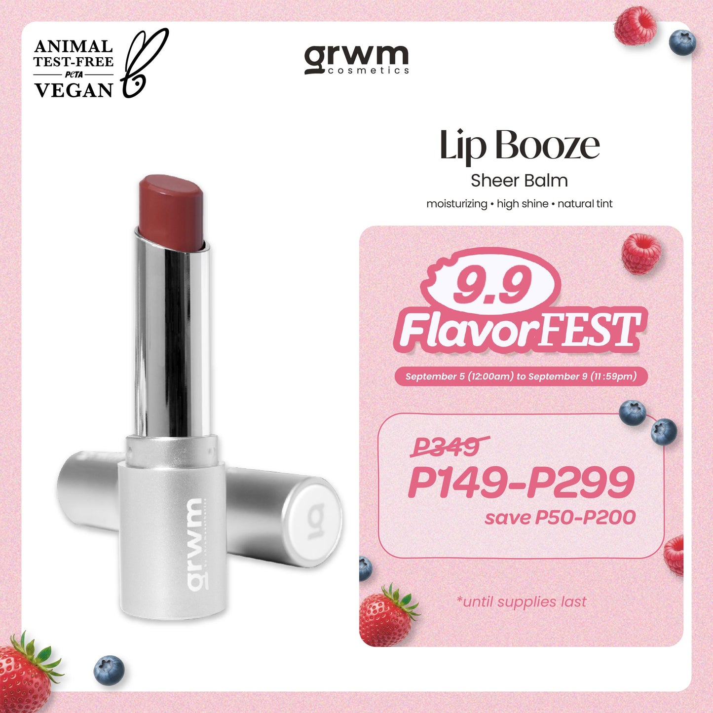 GRWM Cosmetics Lip Booze - Tinted Sheer Balm [moisturizing, high shine, natural tint]