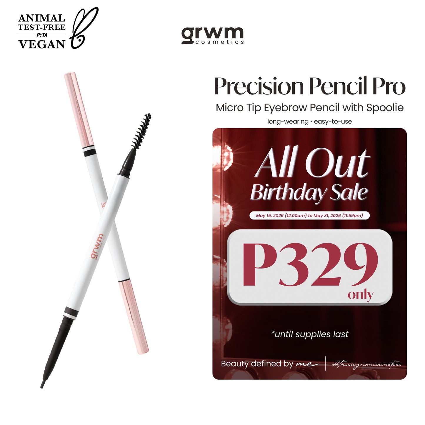 GRWM Cosmetics Precision Pencil Pro - Micro Tip Eyebrow Pencil with Spoolie