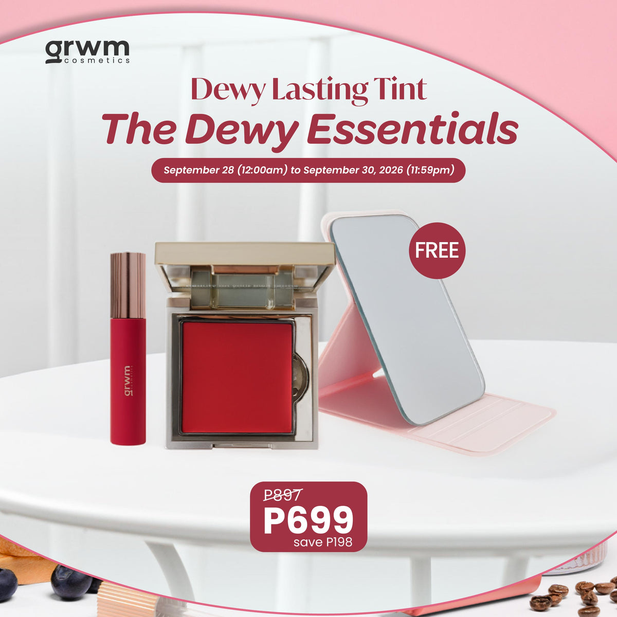[Bundle] GRWM Cosmetics The Dewy Essentials - Dewy Lasting Tint + Satin Cream Blush
