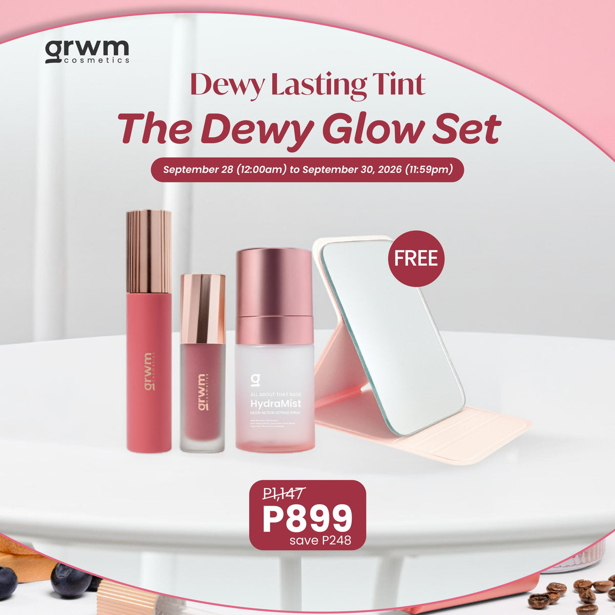 [Bundle] GRWM Cosmetics The Dewy Glow Set - Dewy Lasting Tint + Mini Milk Tint + Hydramist