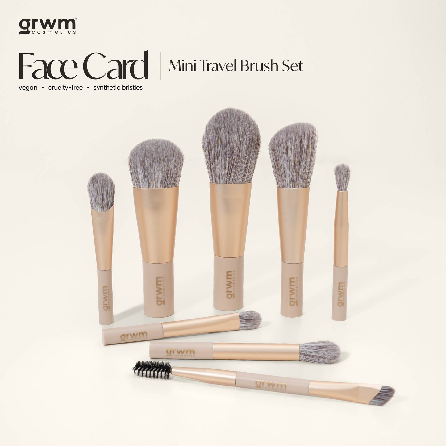 GRWM Cosmetics Face Card Mini Travel Brush Set with Pouch