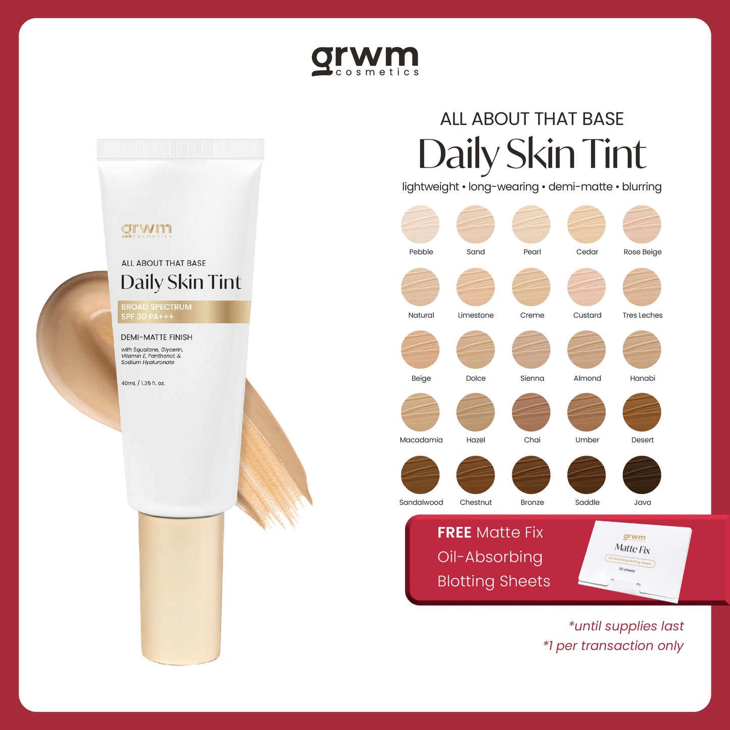 GRWM Cosmetics Daily Skin Tint Broad Spectrum SPF 30 PA +++