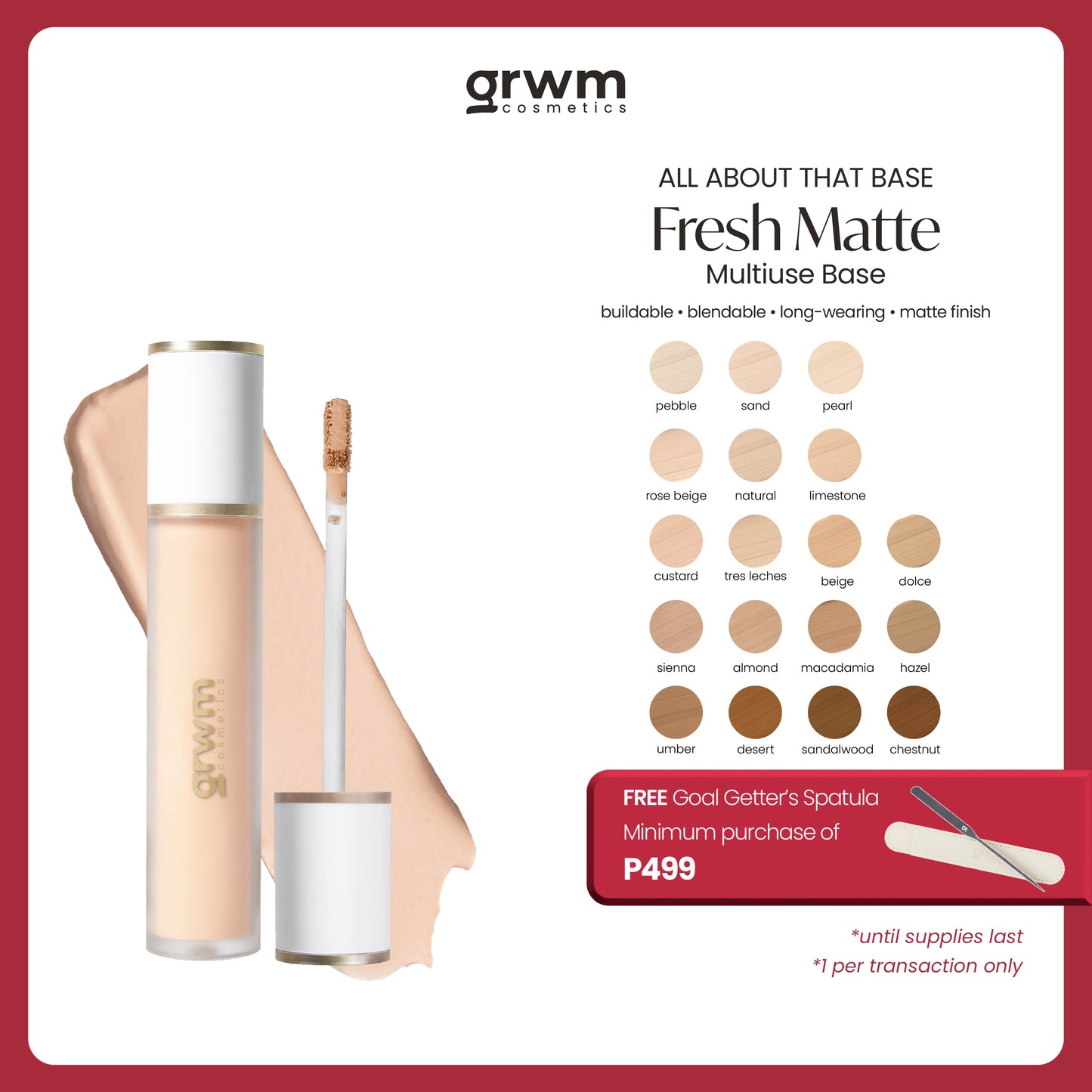 GRWM Cosmetics Fresh Matte Multiuse Base - Skin Tone Shades