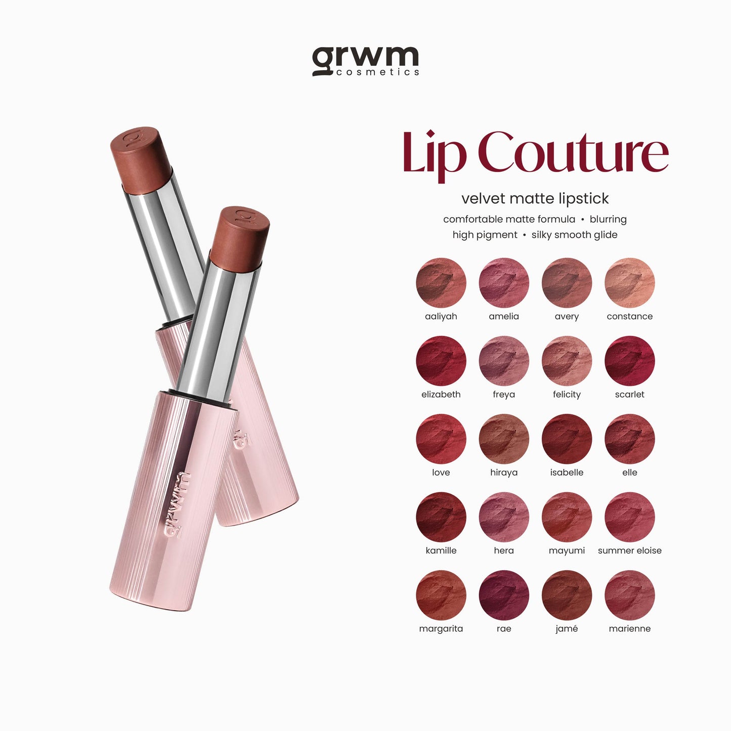 GRWM Cosmetics Lip Couture Set - Velvet Matte Lipstick + Refillable Case