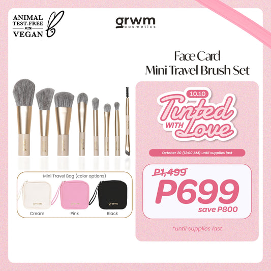 GRWM Cosmetics Face Card Mini Travel Brush Set [vegan, cruelty-free, synthetic bristles]