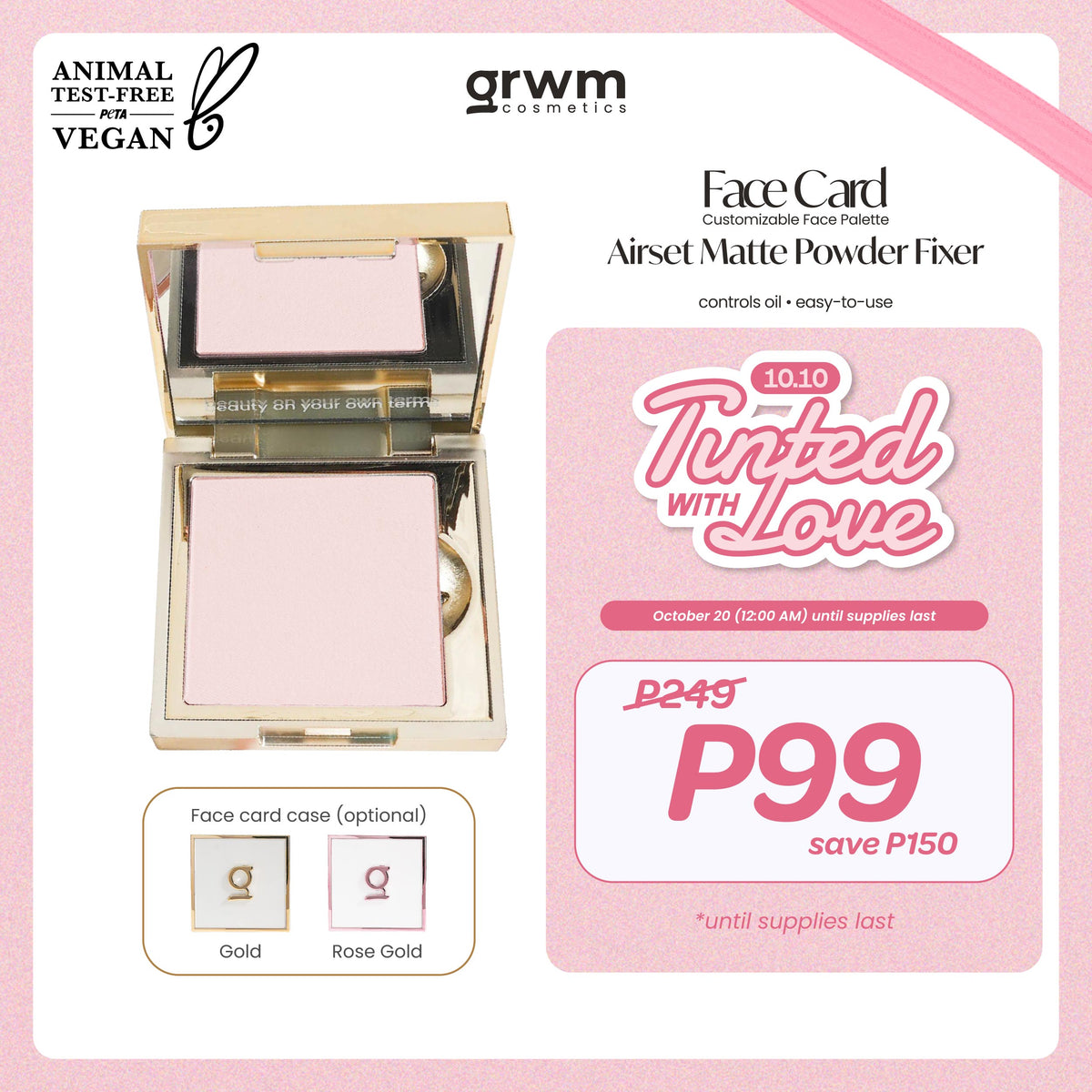 GRWM Cosmetics Face Card Airset Matte Powder Fixer [controls oil, easy-to-use]