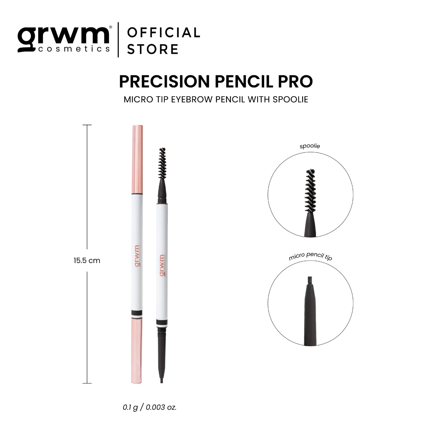 GRWM Cosmetics Precision Pencil Pro - Micro Tip Eyebrow Pencil with Spoolie