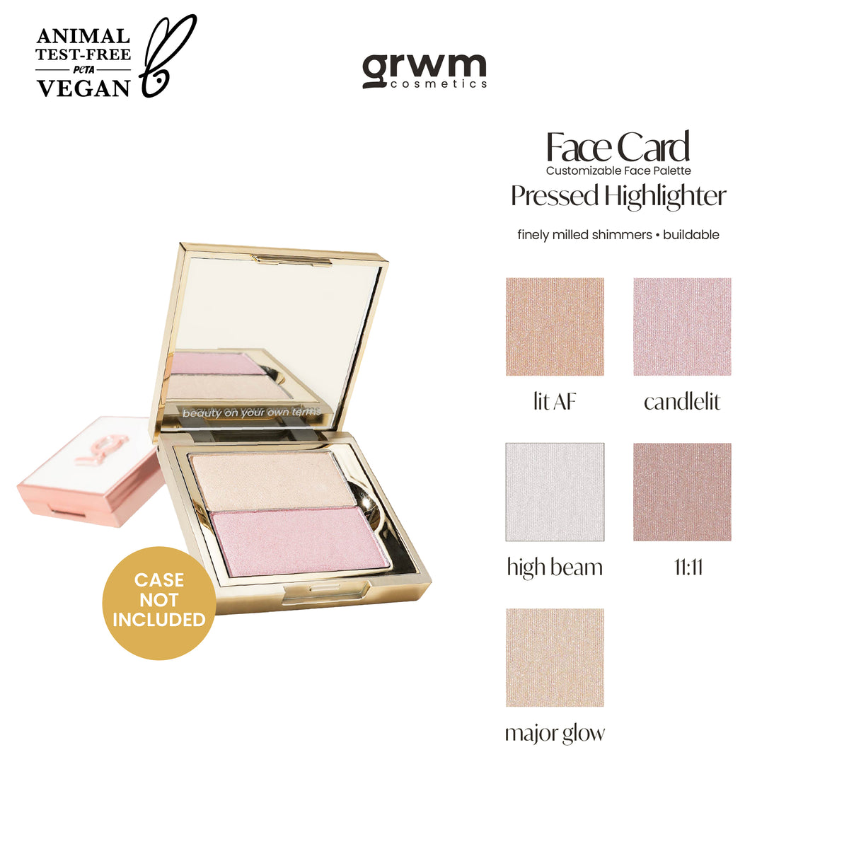 [CASE NOT INCLUDED] GRWM Cosmetics Face Card Pressed Highlighter [finely milled shimmers, buildable]